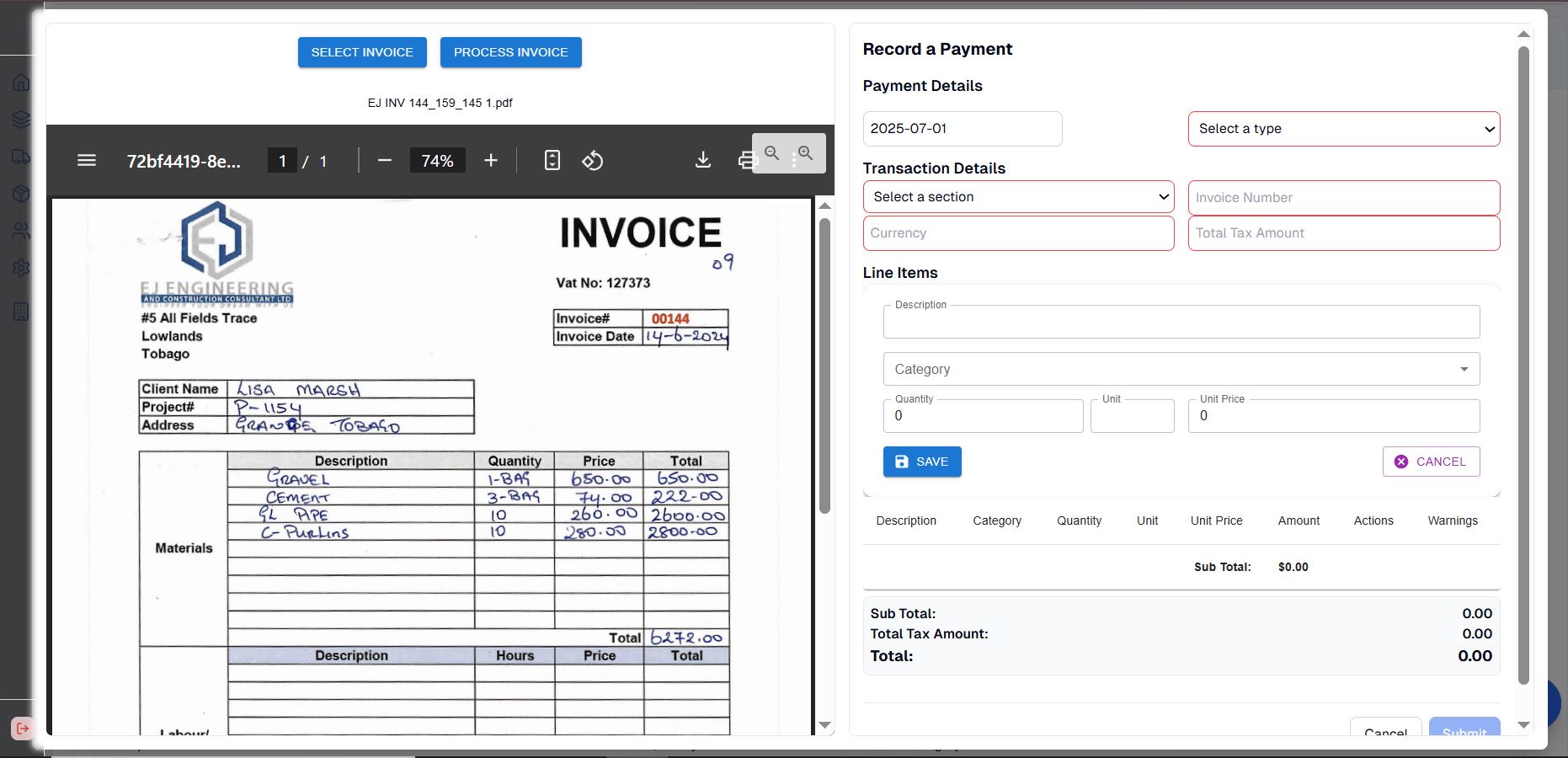 Invoice Intelligence Interface